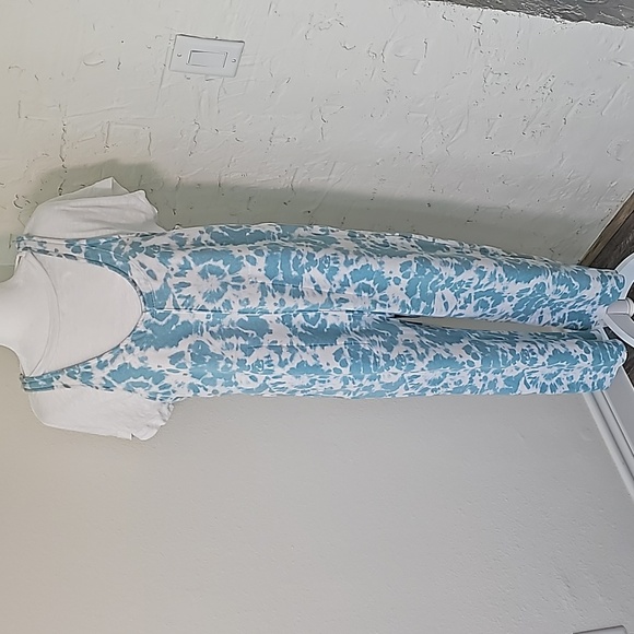 Colsie Pants - Colsie Jumpsuit Overalls Coveralls Crop Sleeveless Pockets Tie-Dye Green White M